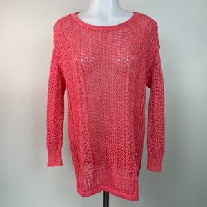 Chico's Sweater 0 Women's Small Coral Pink Open-Knit Pullover Cotton Blend